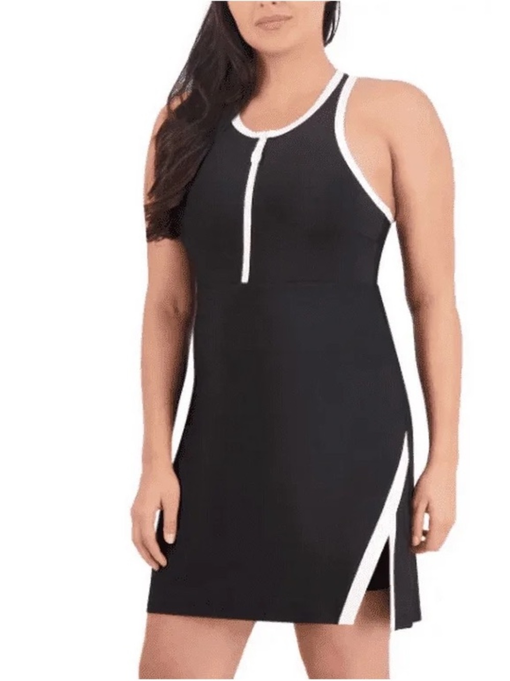 SA-E3 Collective Black Racerback Tank Dress with White Trim